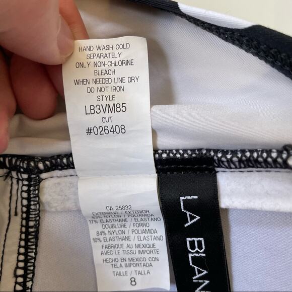 La Blanca Strapless Tankini Polka Dot Soft Cups Black White 8 EUC - Picture 5 of 8